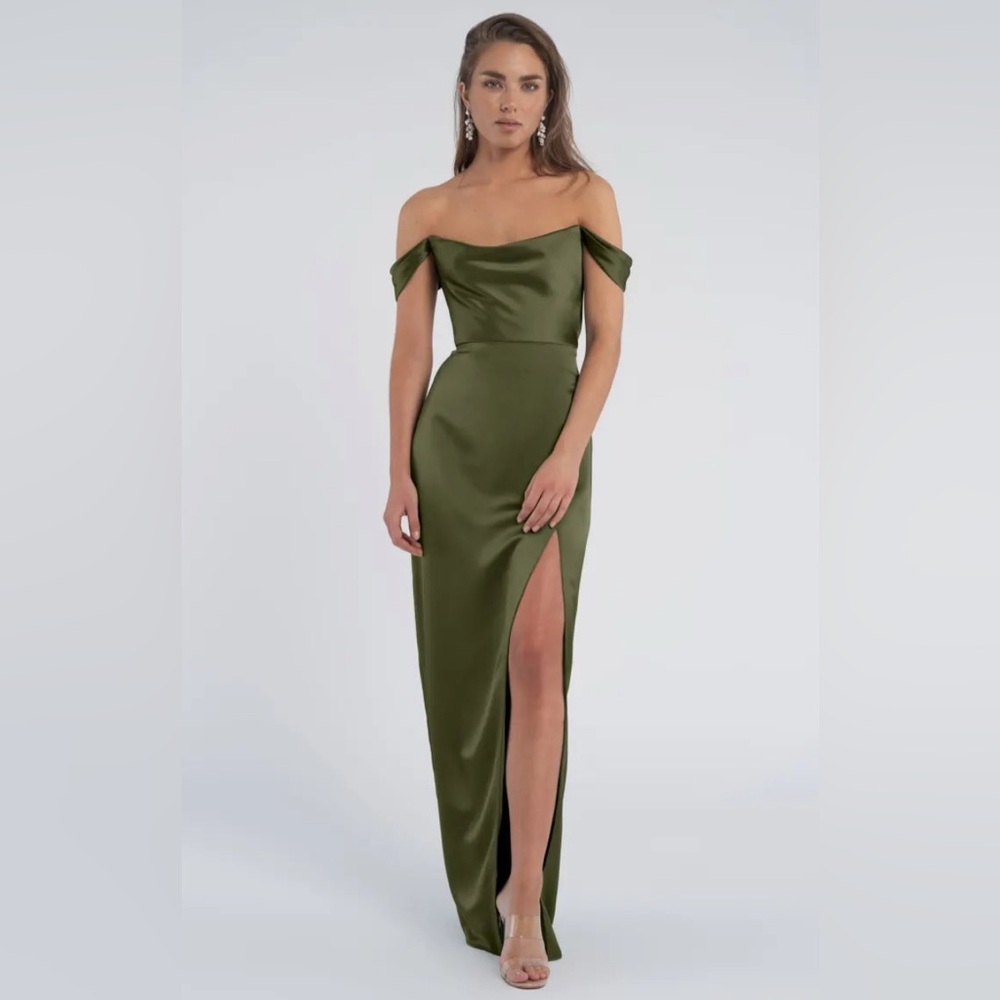 Jenny Yoo Olive Green Off-Shoulder Dress